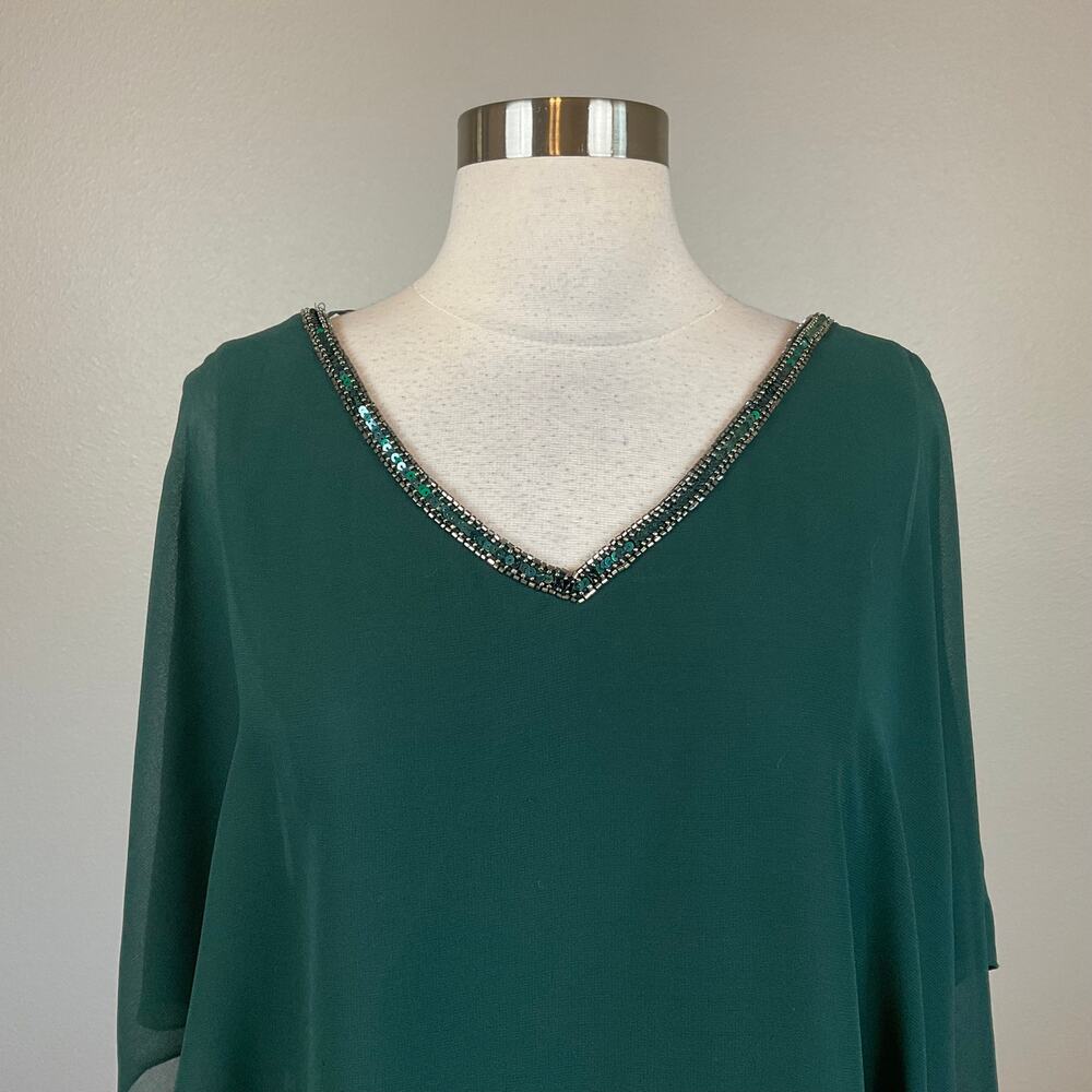 JKara Green Cocktail Dress Sequined Chiffon Caped V-Neck Mini Sheath Size 6 - Picture 8 of 12